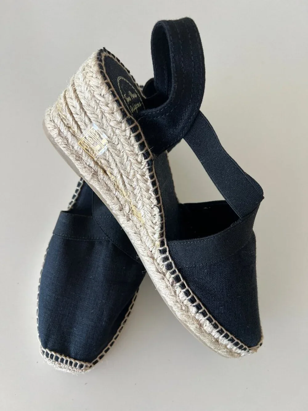 NIB Toni Pons TER Black Linen Espadrille Wedges EU 39 US 8